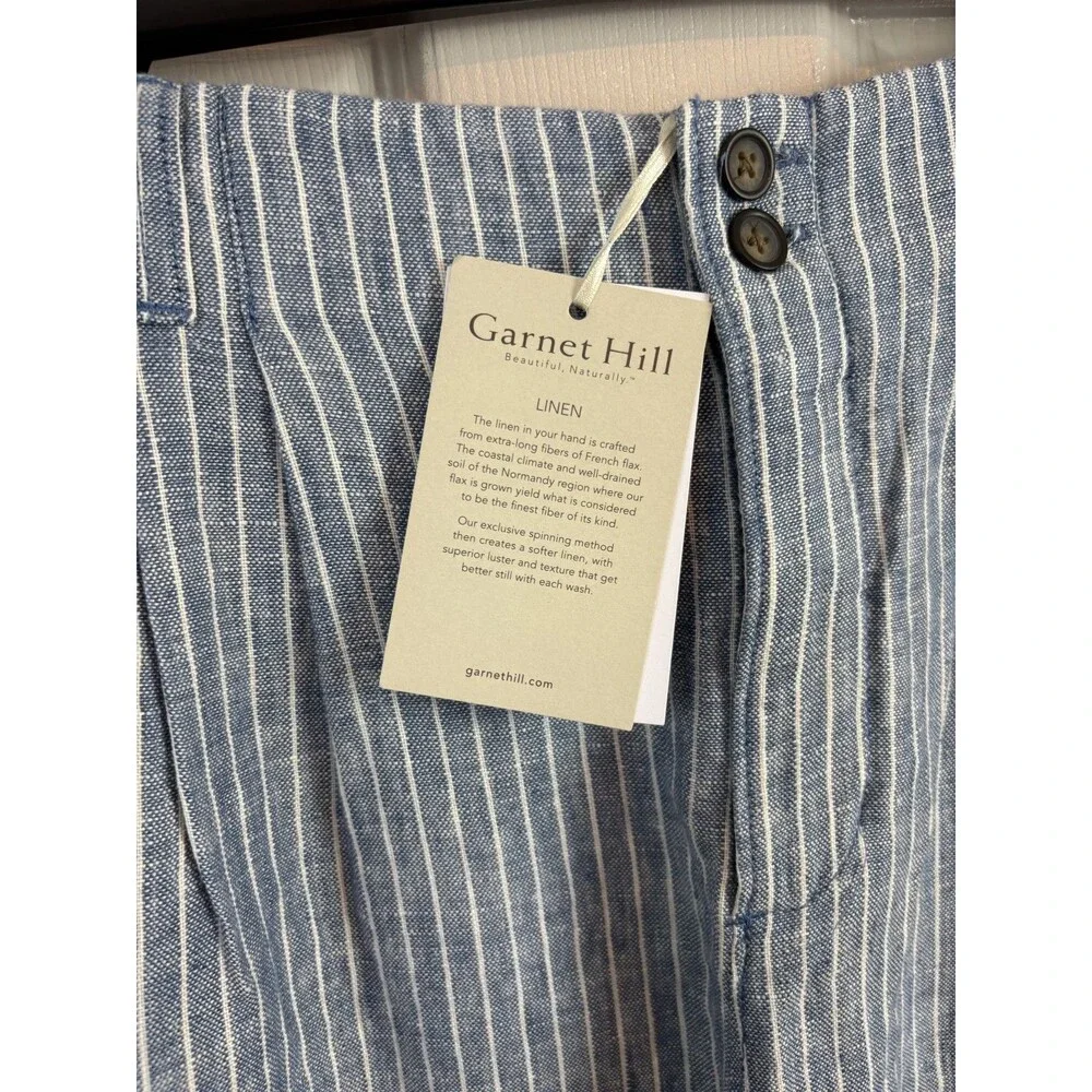 Garnet Hill 100% Linen Blue and White Stripe Pants Size 14 NWT $139 - 430